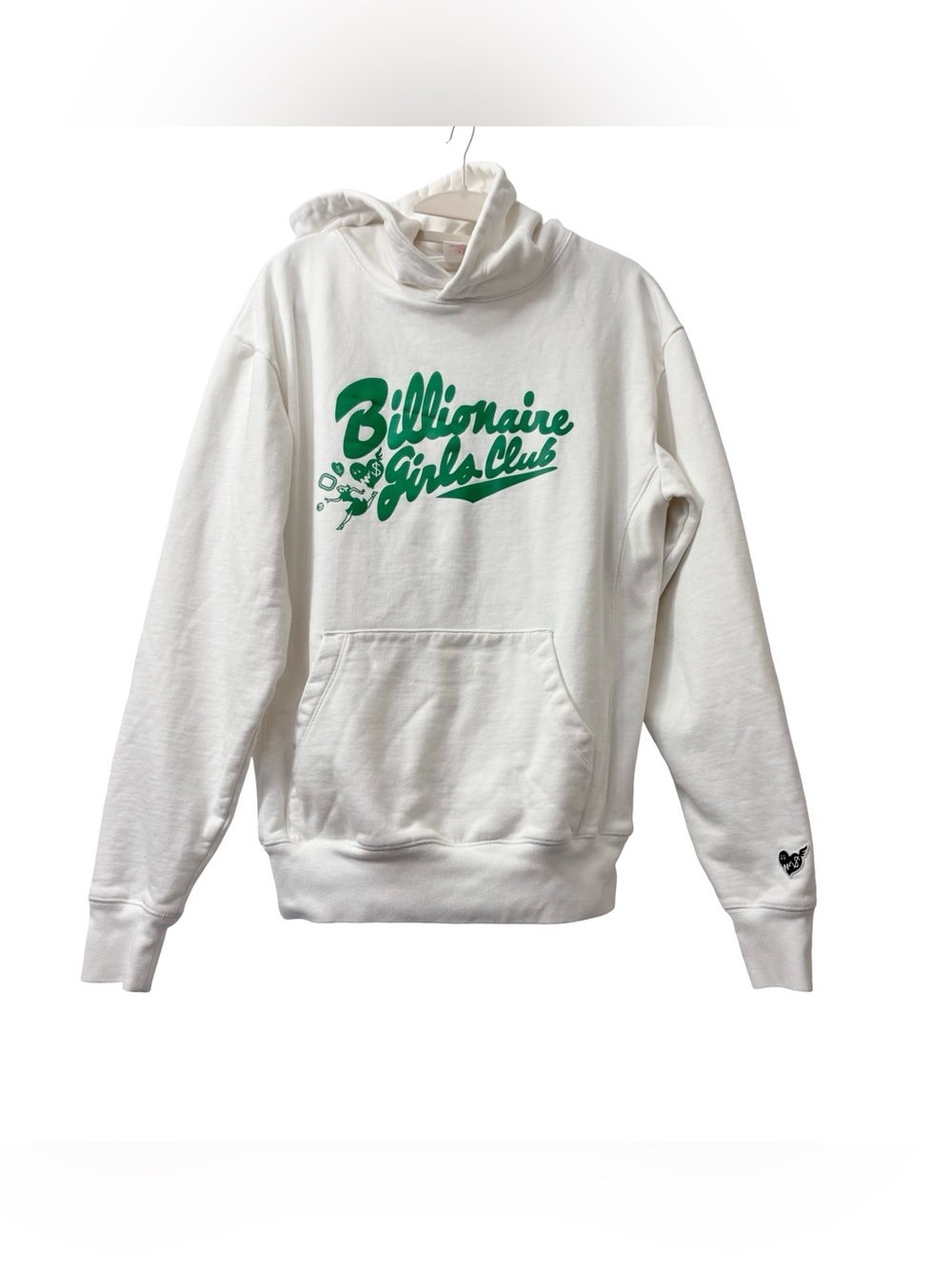 Billionaire Girls Club Overtime White 100% Cotton Hoodie With Green Print Size M